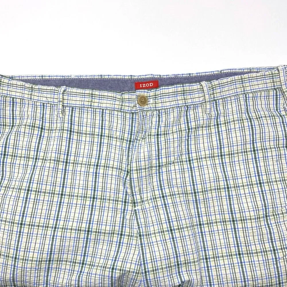 IZOD Mens Golf Shorts Blue Green Yellow Check Bermuda Pockets Size‎ 40